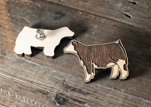 Show Steer Wood Lapel Pin, Stocking Stuffer