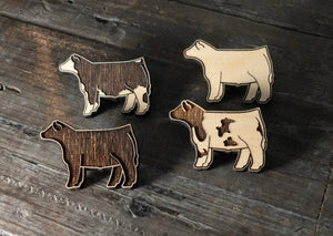 Show Steer Wood Lapel Pin, Stocking Stuffer